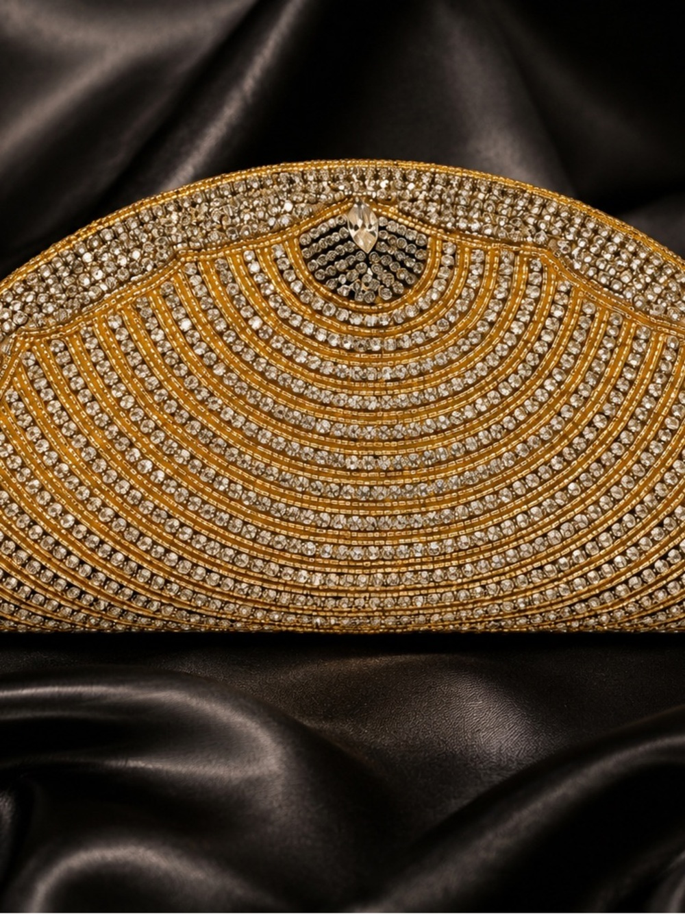 Gold Beaded Evening Clutch Rhinestone Short Chain New 25x13